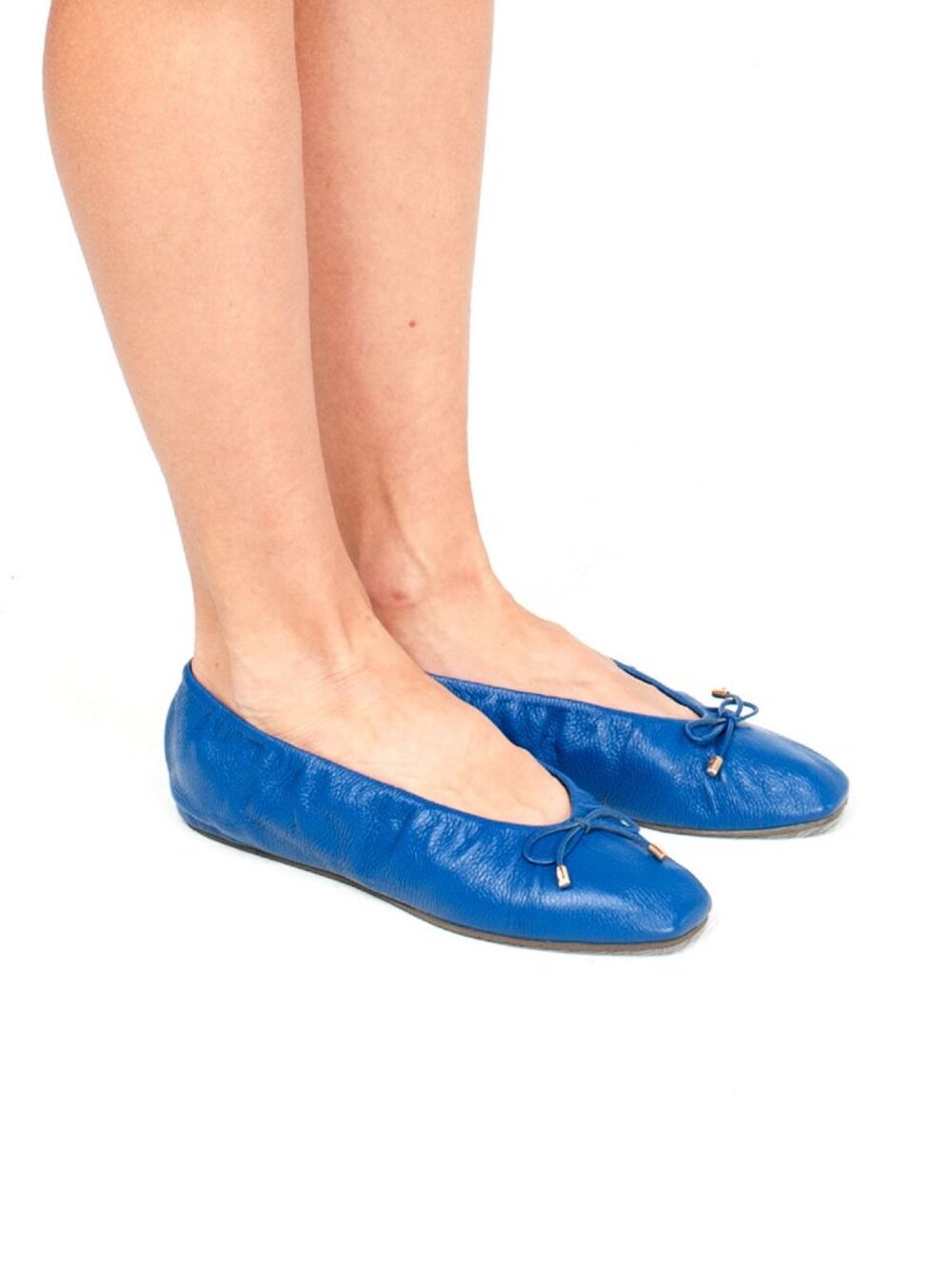 New Blue Genuine Leather Flat Loafers w. Bow NYC Designer Handmade